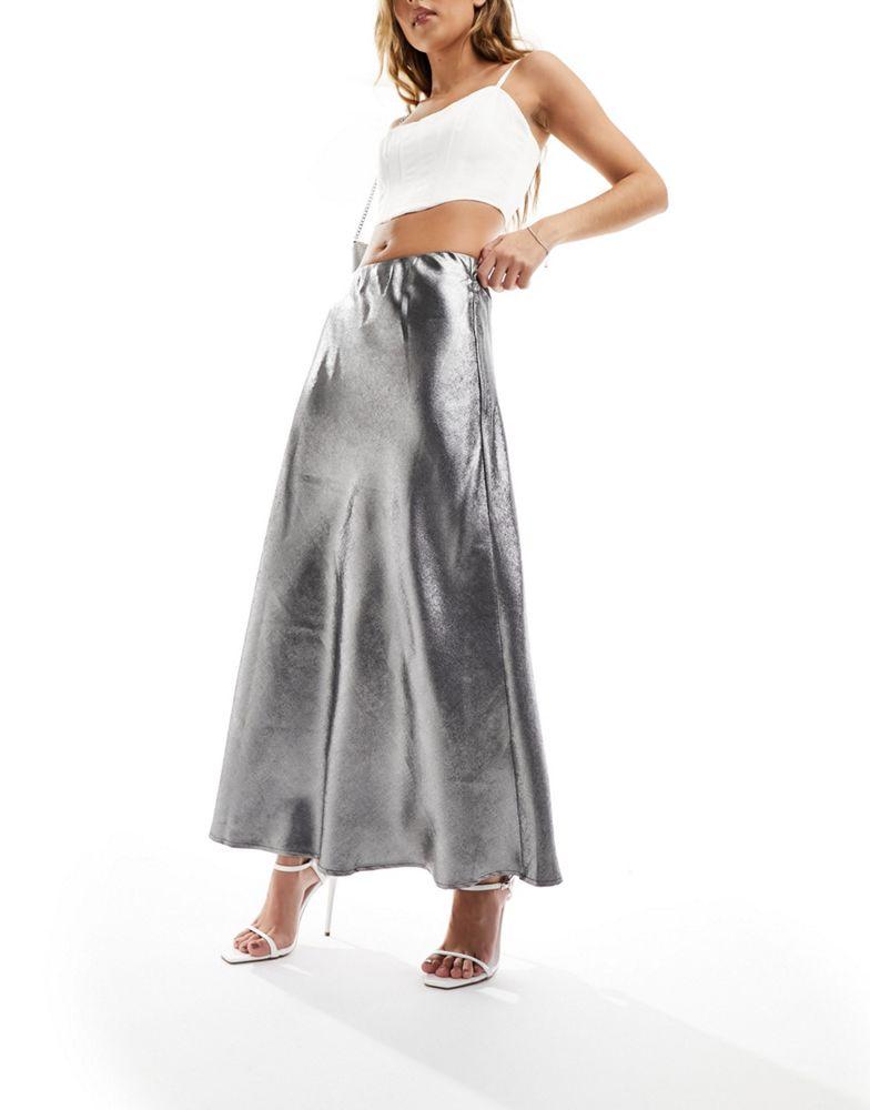 Y.A.S Y.A.S high waisted maxi skirt in grey metallic
