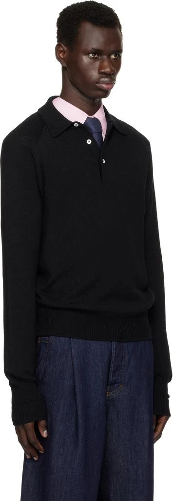 Drake's Black Merino Wool Knitted Polo 2