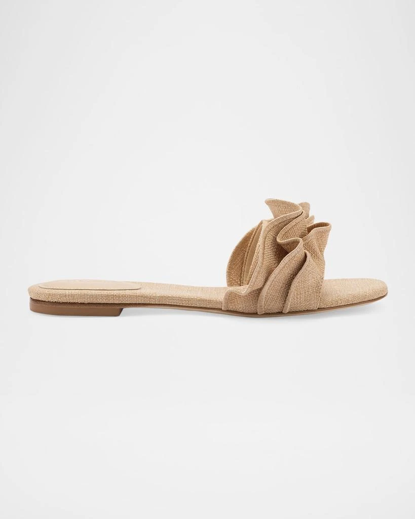 Larroude Ivy Raffia Ruffle Flat Slide Sandals 1