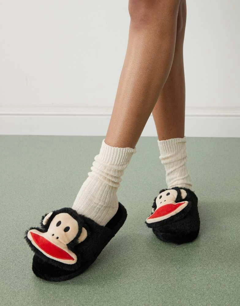 Daisy Street Daisy Street x Paul Frank fluffy slippers with 3D face in black 1