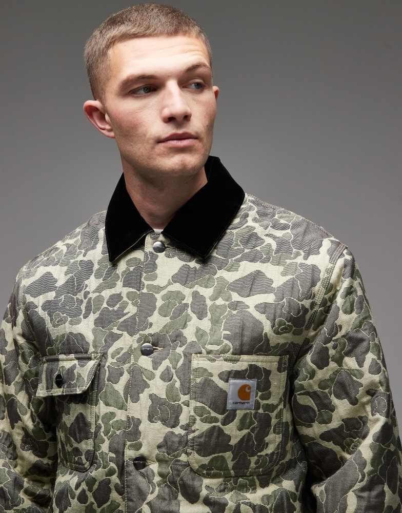 Carhartt WIP tapestry chore coat in green camo jacquard – On Sale