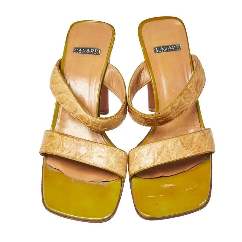 CASADEI Casadei Beige Croc Embossed Leather Square Toe Slide Sandals Size 37 3