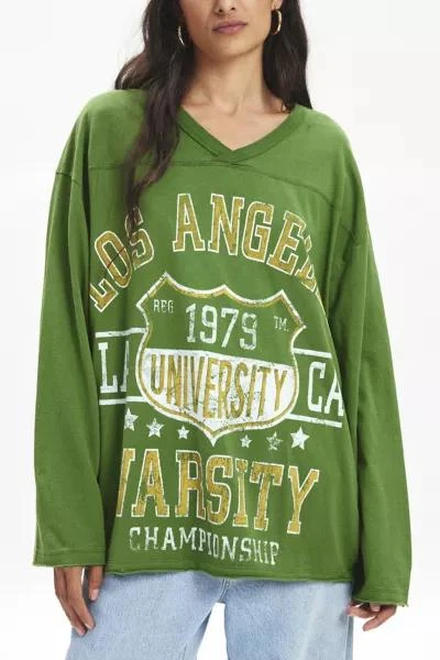 Urban Outfitters Varsity Vintage Graphic V-Neck Long Sleeve Tee 3