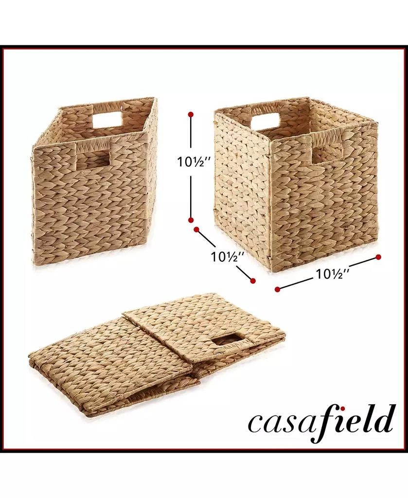 Casafield 10.5" x 10.5" Water Hyacinth Storage Baskets, Natural - Set of 2 Collapsible Cubes, Woven Bin Organizers for Bathroom, Bedroom, Laundry 5