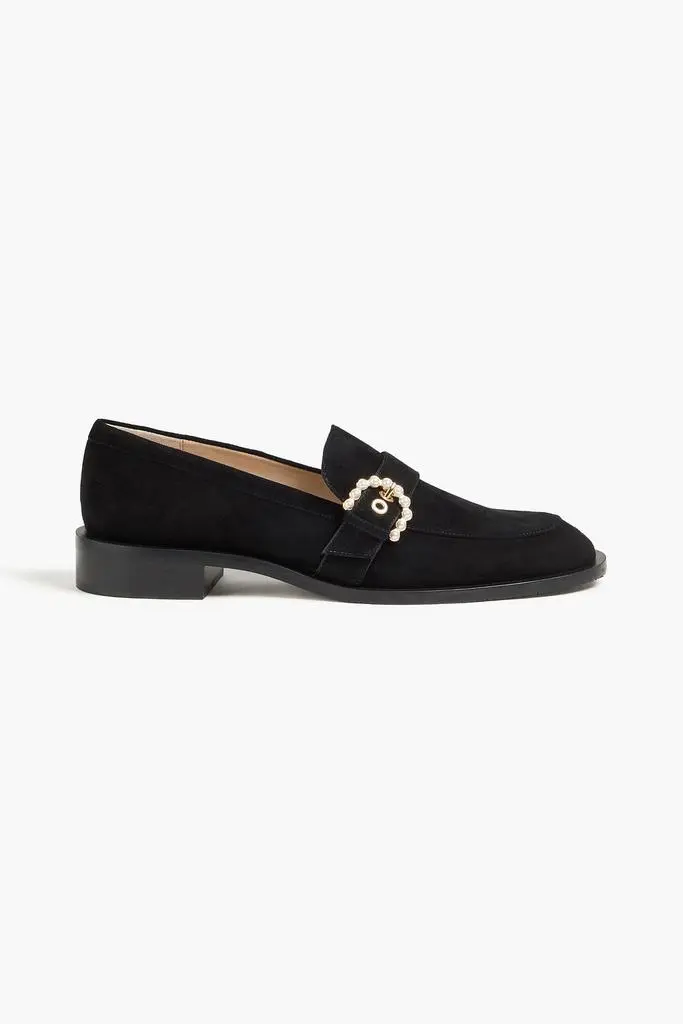 Stuart Weitzman Piper embellished suede loafers