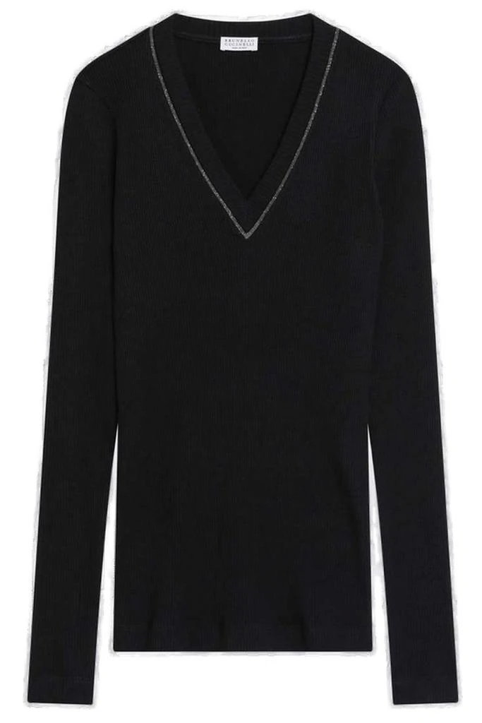 Brunello Cucinelli Brunello Cucinelli Shiny Trim Ribbed Top from Cettire