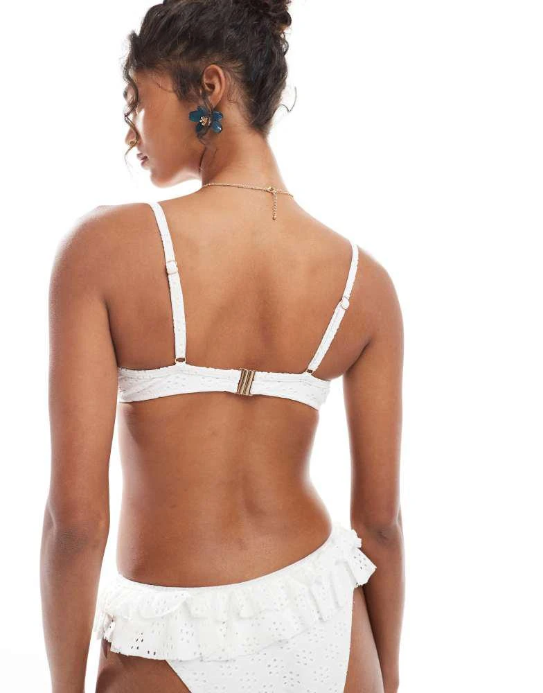 Miss Selfridge Miss Selfridge broderie frill bikini top in white 4
