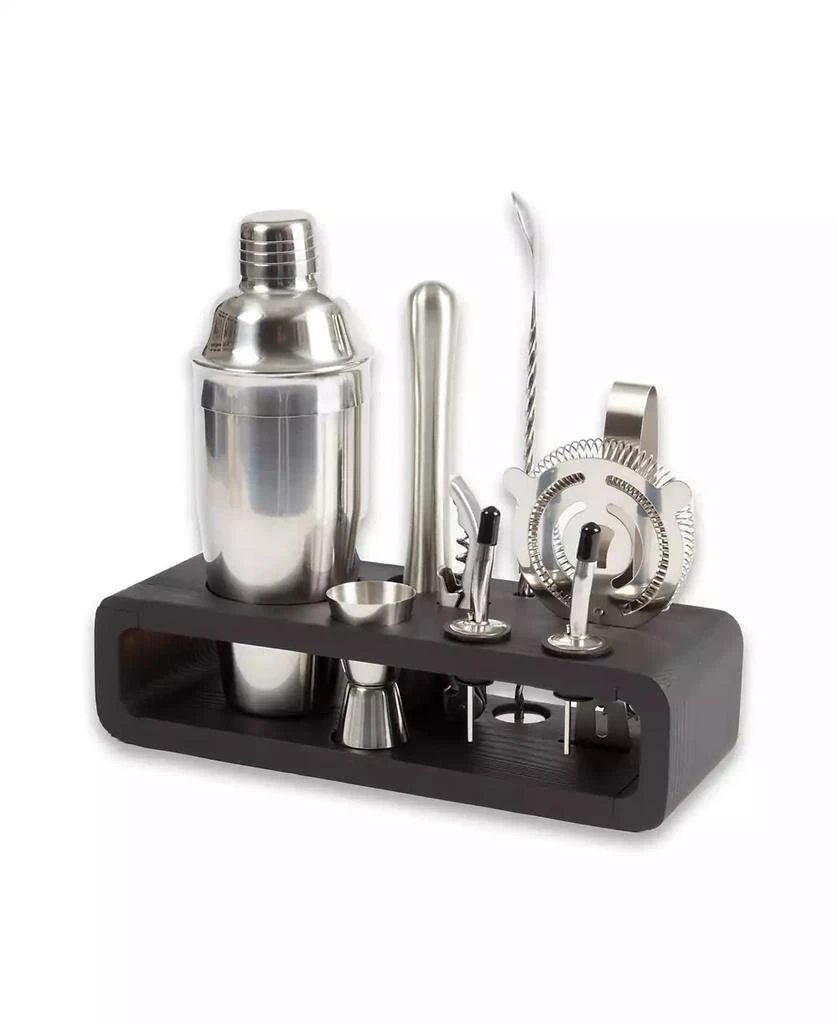 Bey-Berk Bar Set with Cocktail Shaker Set and Wood Base 3