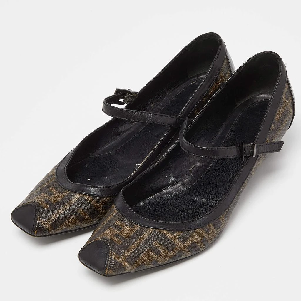 Fendi Fendi Black/Brown Coated Canvas and Leather Marry Jane Ballet Flats Size 39.5 2