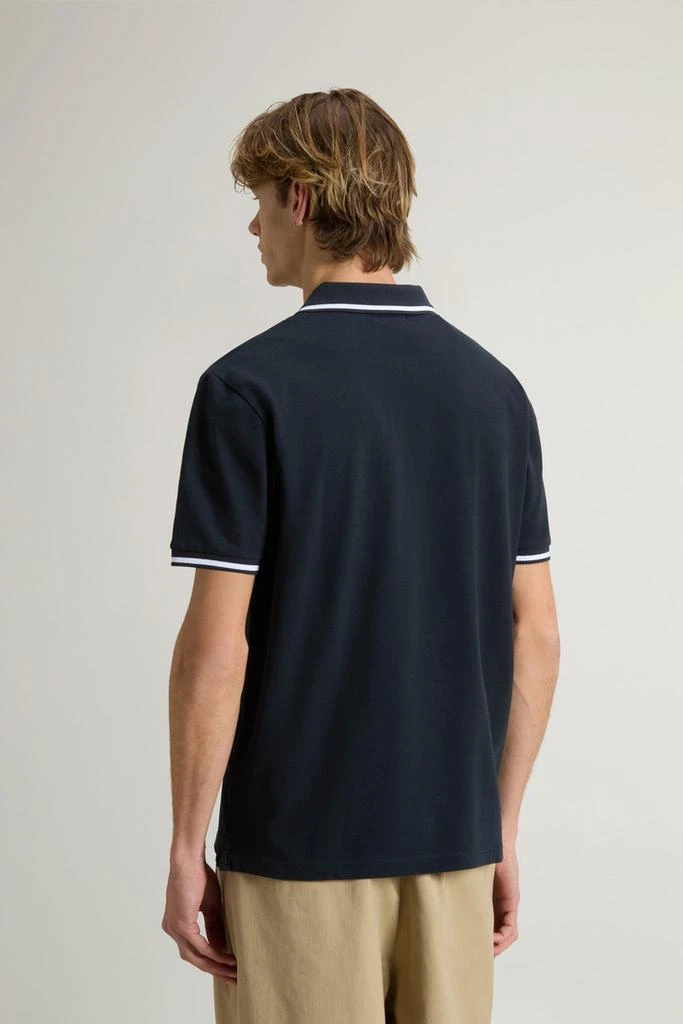 Woolrich Monterey Polo Shirt in Stretch Cotton Piquet with Striped Edges - Men - Blue 3