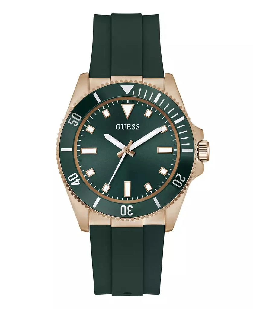 GUESS Men's Rose Gold-Tone Green Silicone Analog Watch, 43mm