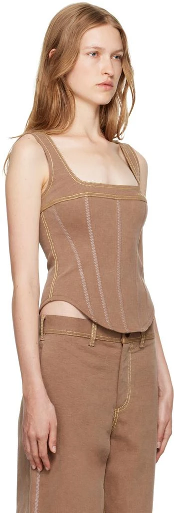 Marni Brown Contrast Stitching Denim Tank Top 2