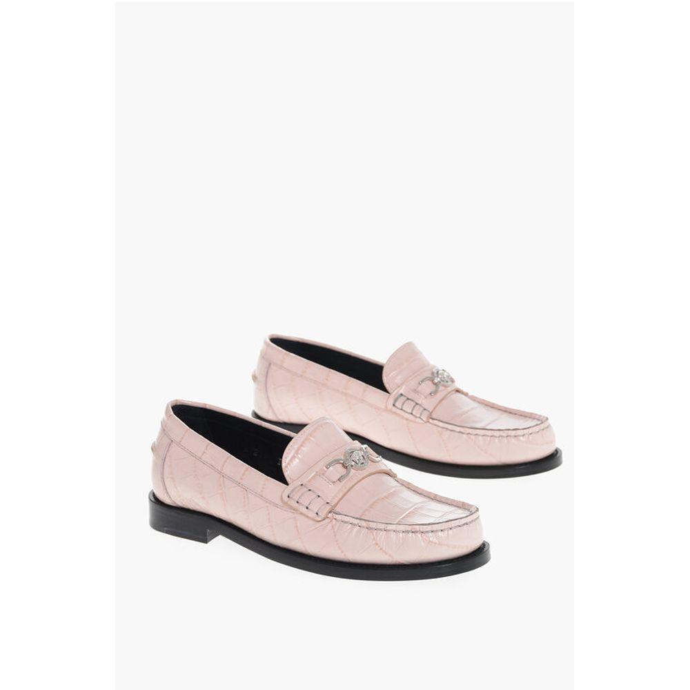 Versace Versace Crocodile Effect Printed Leather Loafers