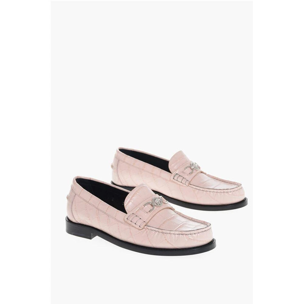 Versace Versace Crocodile Effect Printed Leather Loafers 1