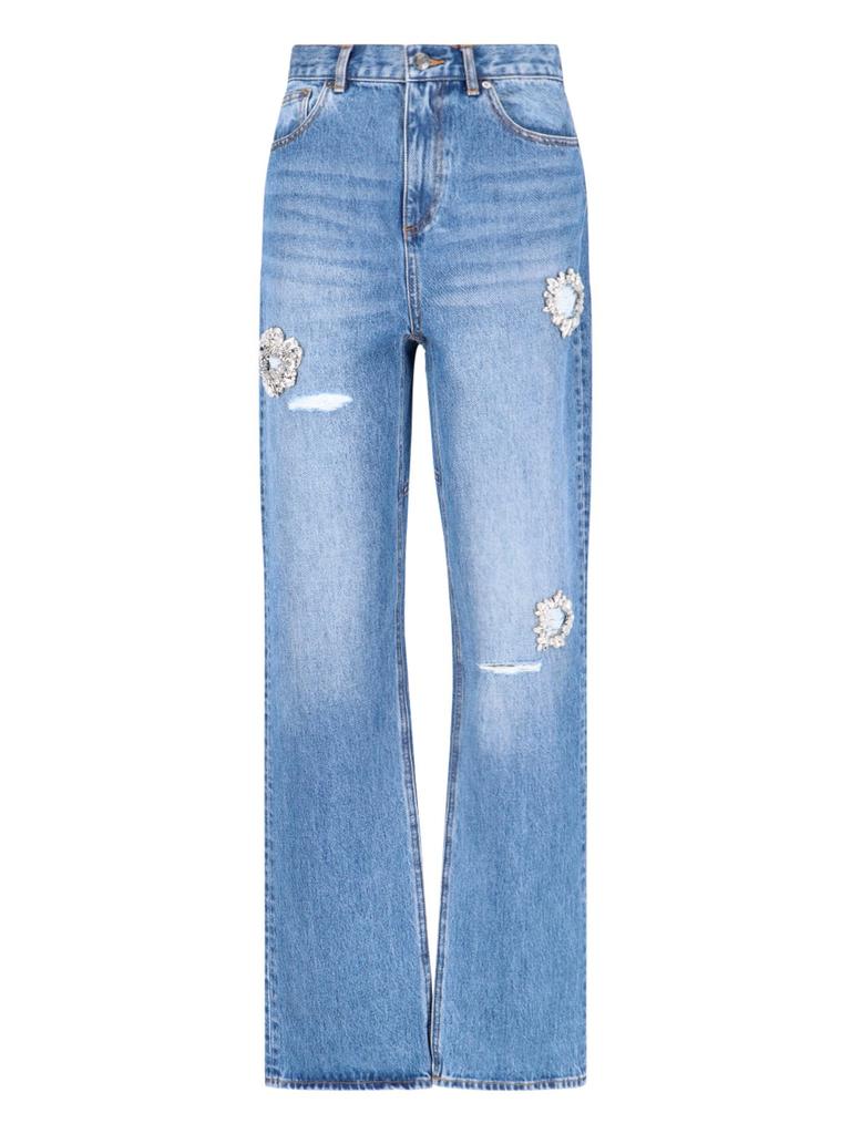 AREA Area Embellished Distressed Straight Leg Jeans