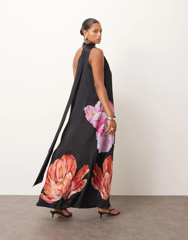 chinese dress ladies Floral Scarf Neck Maxi Dress main image 1