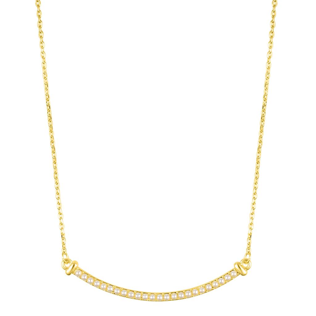 ADORNIA 14k Gold Plated Pearl Curved Bar Necklace