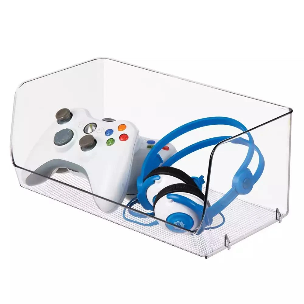 iDesign Wide Stackable Open-Front Storage Bins - Set of 3 - Clear - Made in USA 8