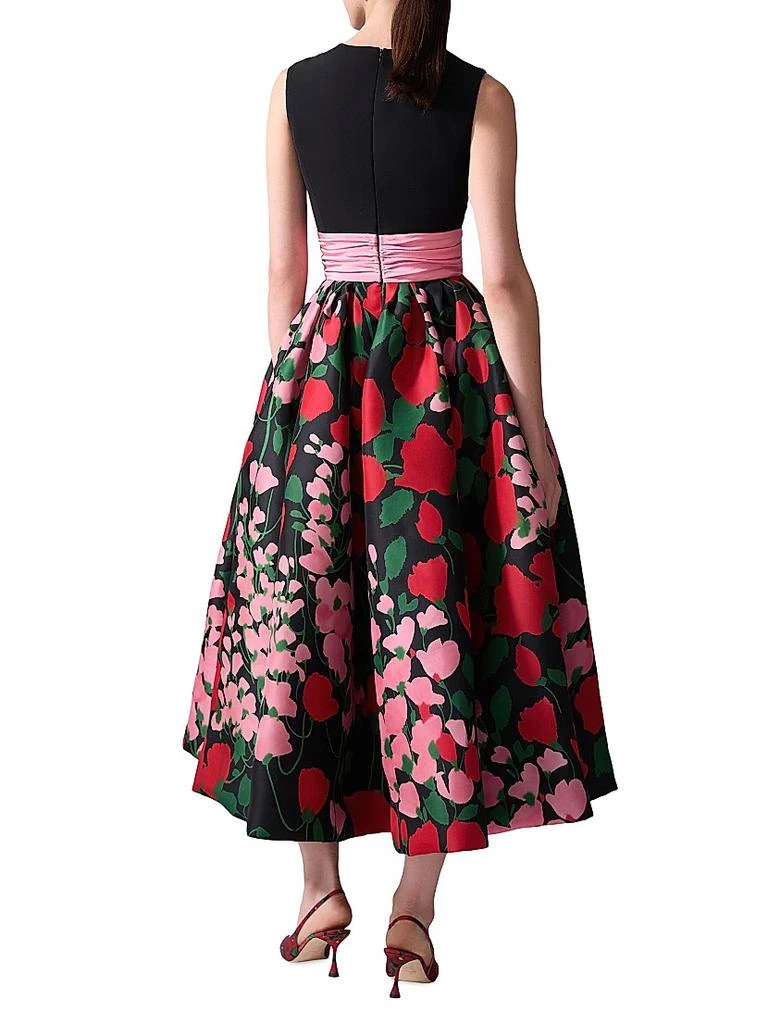 Carolina Herrera Floral Silk Two-Tone Cummerbund Waist Midi-Dress 3