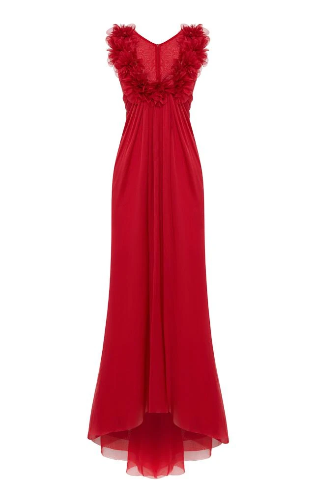 Rasario Floral-Embellished Silk-Chiffon Dress Red FR 42