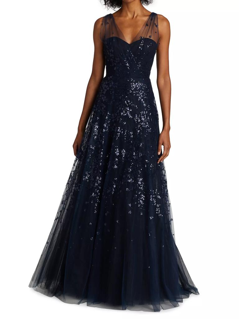 Amsale Sequined Tulle Gown