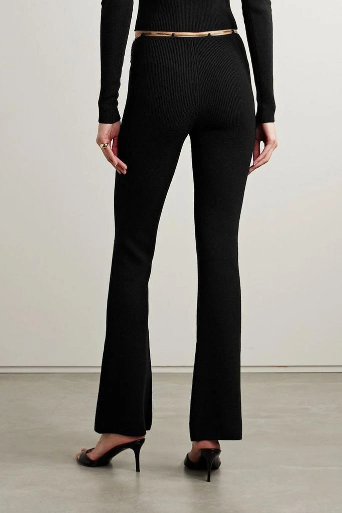 ALEXANDER WANG Chain-embellished ribbed wool-blend flared pants 3