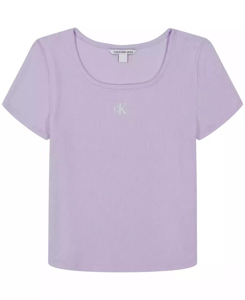 Calvin Klein Big Girls Short Sleeves Square Neck Ribbed T-shirt