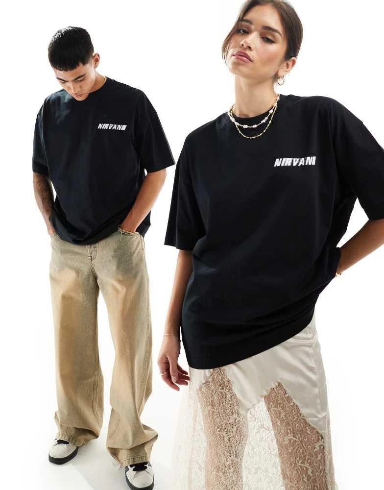ASOS ASOS DESIGN unisex oversized band t-shirt with Nirvana graphic prints in black 2