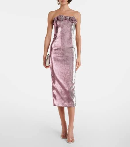 AREA Floral-appliqué lamé midi dress 2