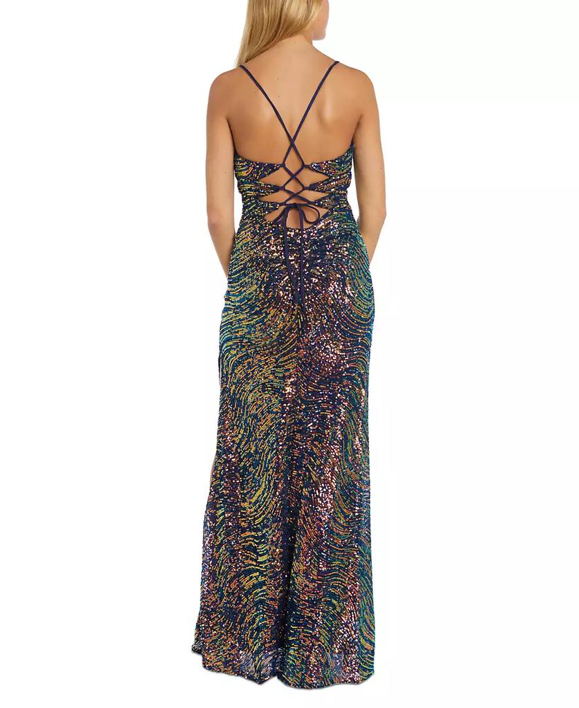 Morgan & Company Juniors' Sequin Drape-Neck Sleeveless Gown