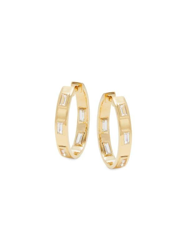 Effy ENY 14K Goldplated Sterling Silver & White Topaz Huggie Hoop Earrings 1