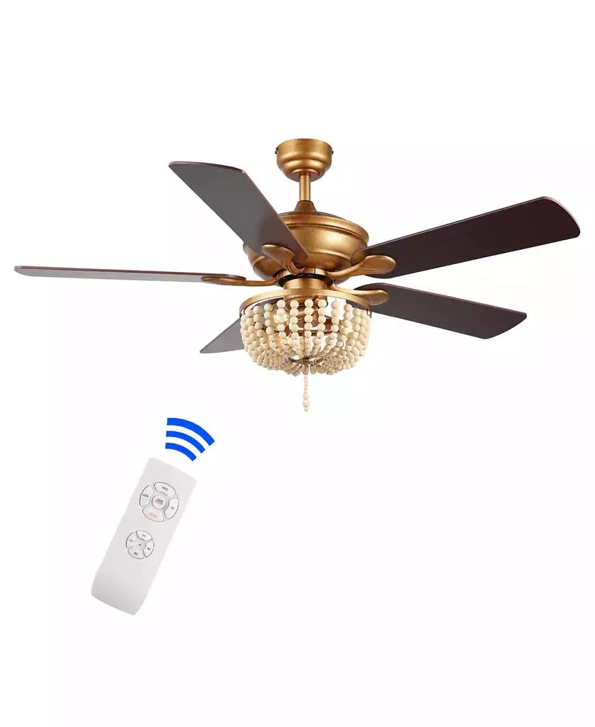 JONATHAN Y Erin 52" 3-Light Rustic Farmhouse Iron, Wood Bead Mobile-App, Remote-Controlled LED Ceiling Fan