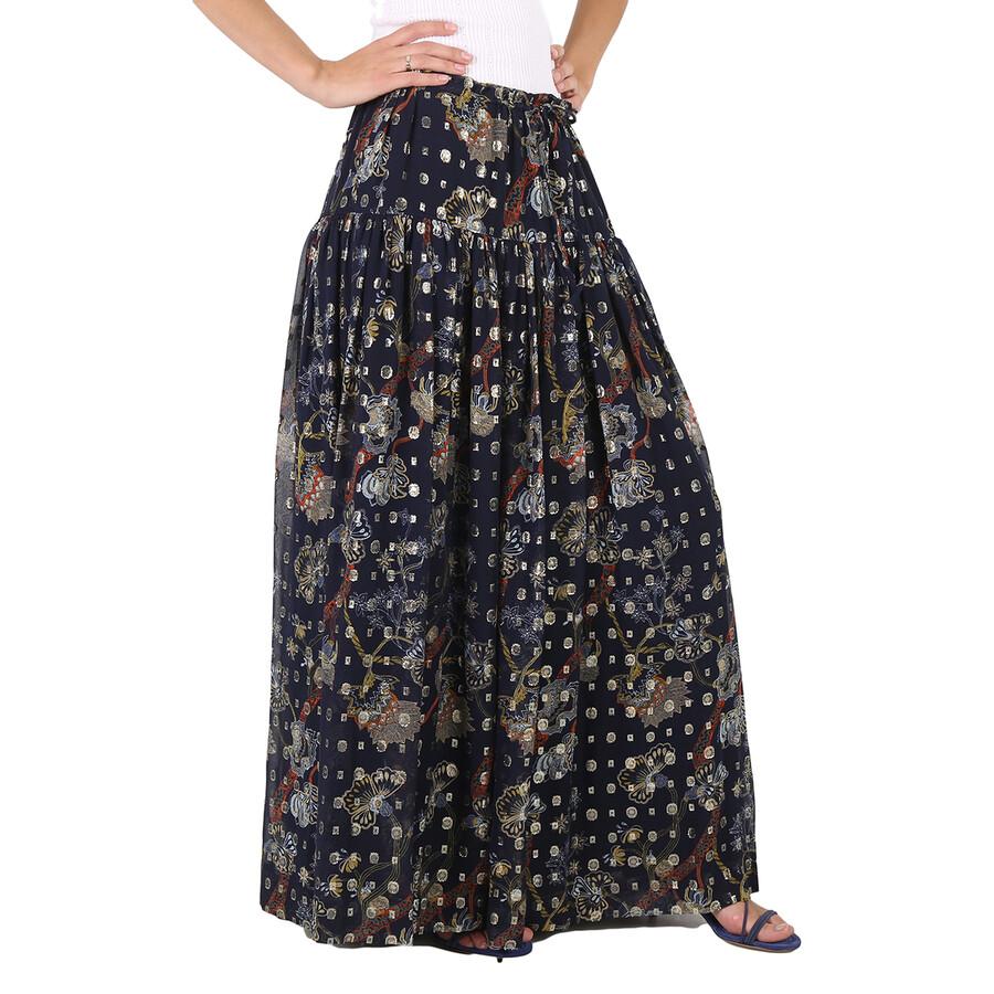 Chloé Blue Lurex Embroidered Silk Skirt