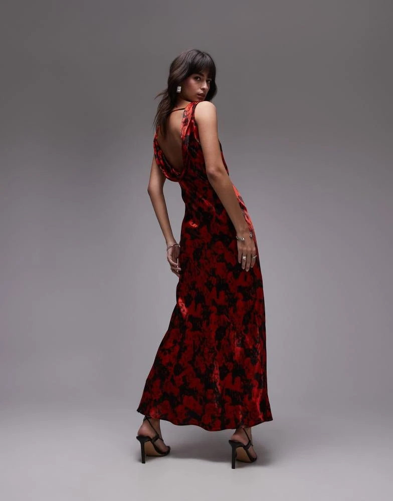 Topshop Topshop built up cowl neck maxi dress in small red rose 3