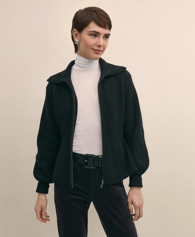 Brooks Brothers Merino Wool Blend Peplum Zip Cardigan