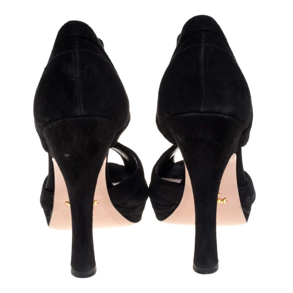 Prada Prada Black Suede Cutout Peep Toe Booties Size 37.5 5
