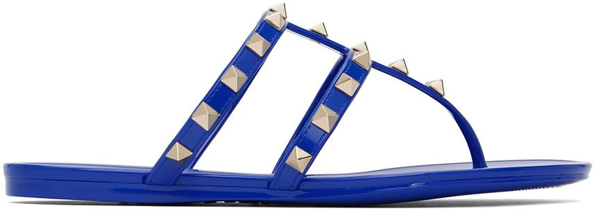 Valentino Blue Rockstud Rubber Flat Sandals 1