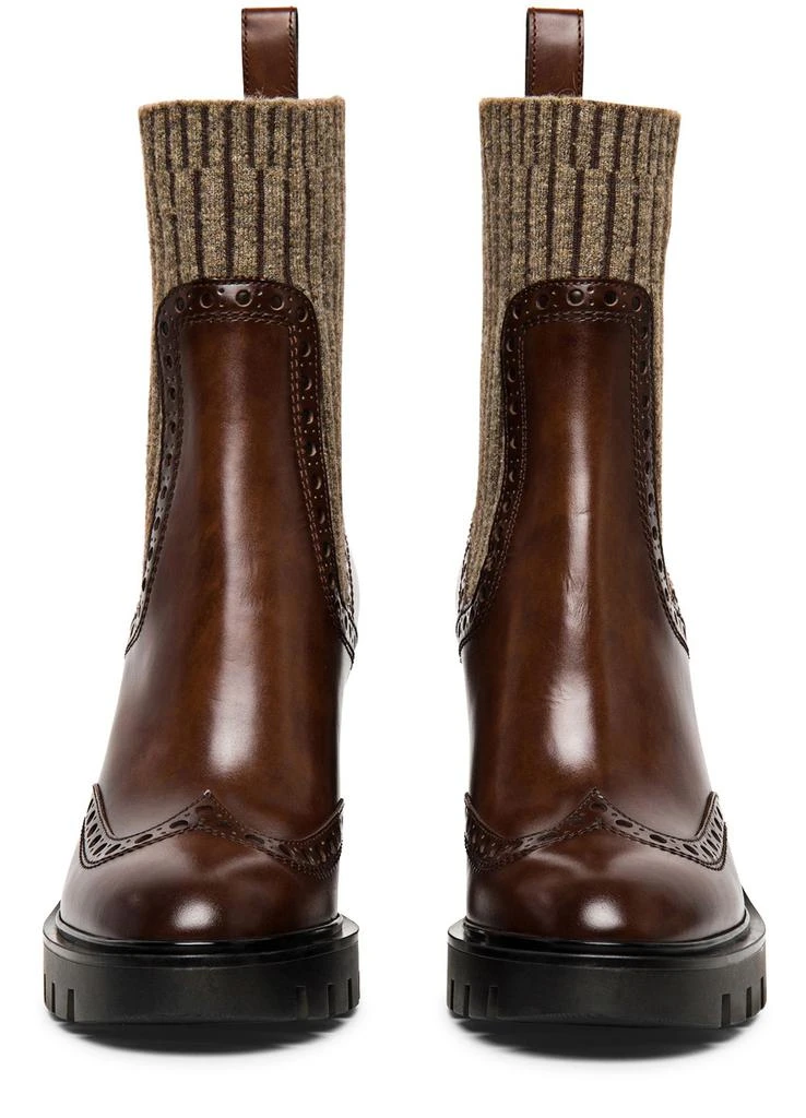 Santoni Leather mid-heel brogue sock boots 4
