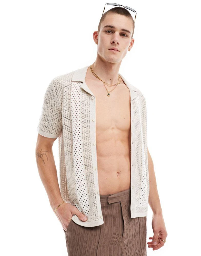 HOLLISTER Hollister button through knitted shirt in beige 1