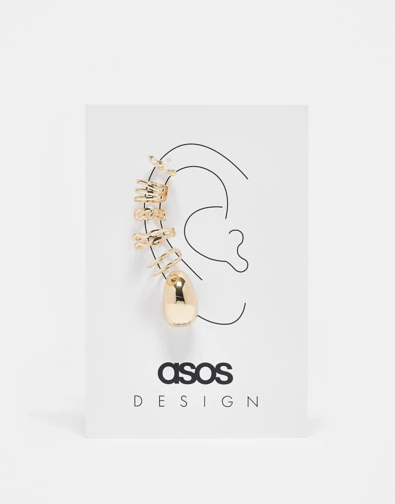 ASOS ASOS DESIGN pack of 5 ear cuffs with single hoop in gold tone 1