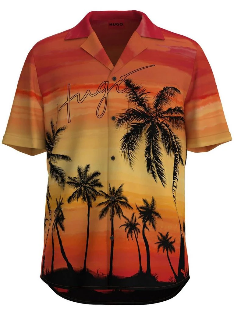 Hugo Boss Ellino Mens Button-Down Relaxed-Fit Hawaiian Print Shirt 1
