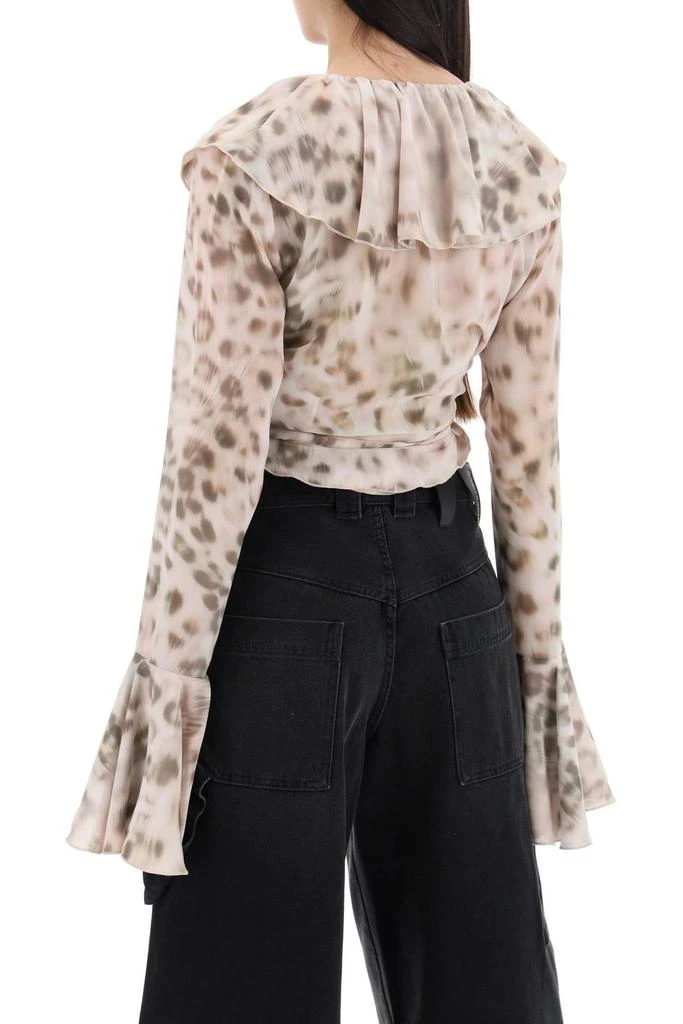 ROTATE Birger Christensen ROTATE Leopard Printed Chiffon Frill Wrap Blouse 3