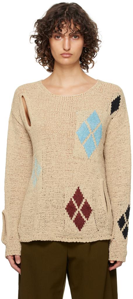 TheOpen Product Beige Argyle Sweater