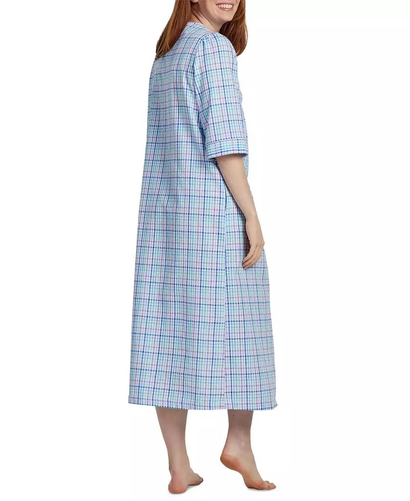 Miss Elaine Petite 3/4-Sleeve Plaid Zip Seersucker Robe 2