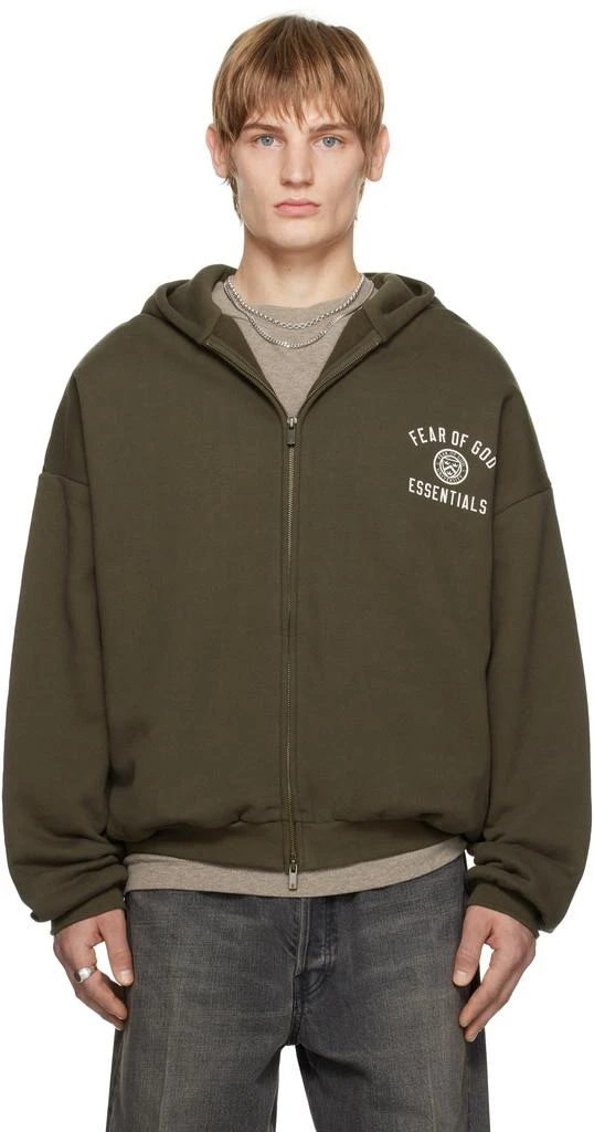 Essentials Brown Heavy Fleece Fullzip Hoodie 1