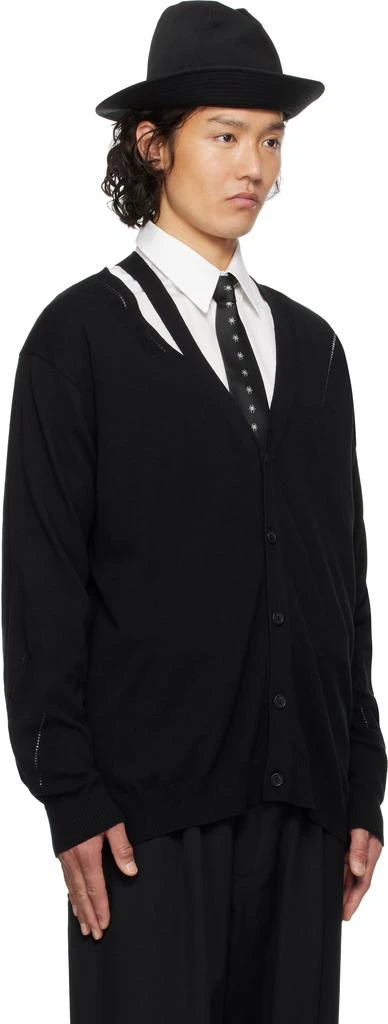 YOHJI YAMAMOTO Black 12G2P Diagonal Shoulder Slit V Cardigan 2