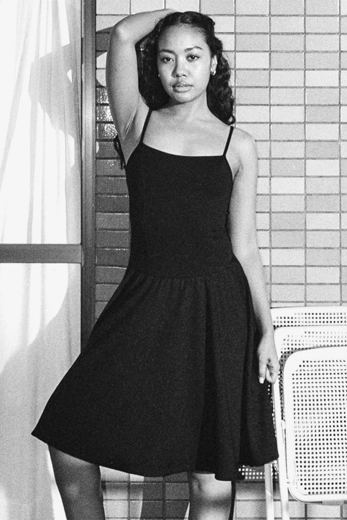 Los Angeles Apparel PON3662 - Ponte Mid-Length Drop Waist Spaghetti Dress 2