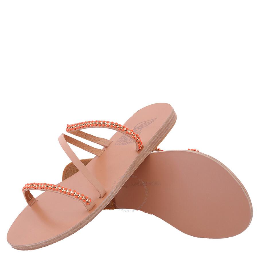 ANCIENT GREEK SANDALS Natural/Coral Apli Polytimi Chain Detail Sandals