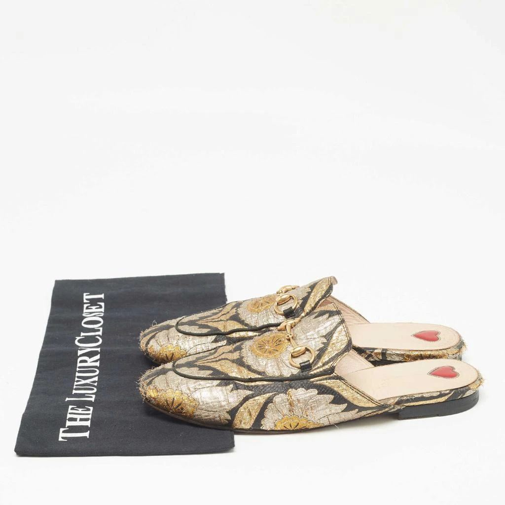 Gucci Gucci Black/Gold Brocade Fabric Princetown Flat Mules Size 37 9