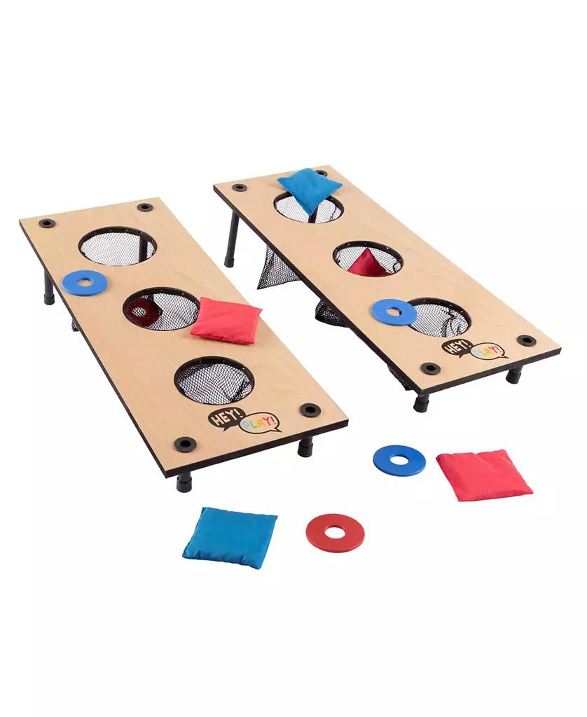Trademark Global Hey Play 2-In-1 Washer Pitch And Beanbag Toss Set - Indoor Or Outdoor Wooden Classic Team Backyard And Tailgate Party Games For Kids And Adults